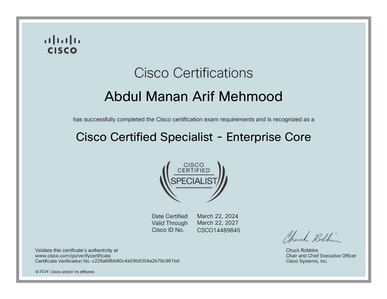 Cisco Certified Specialist — Enterprise Core